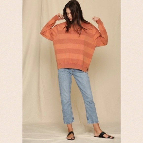 Brick LS V-Stitched Neck Striped Sweatshirt - Picture 2 of 9